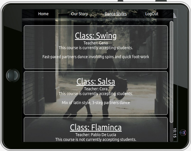 a screenshot of a dance school website platform